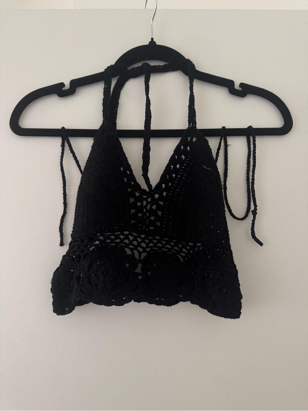 Handmade Black Crochet Halter Crop Top